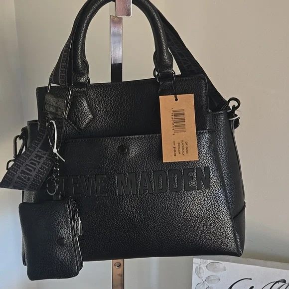 Steve Madden BShiloh Black/Black Tote with Mini Pouch - Picture 1 of 13